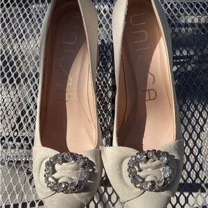 Unisa Women's Cream Heels with Crystal Embellishment